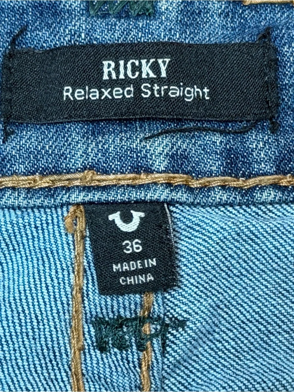 True Religion Men’s Ricky Relaxed Straight Jeans Thick Stitch Flap Pockets 36x32